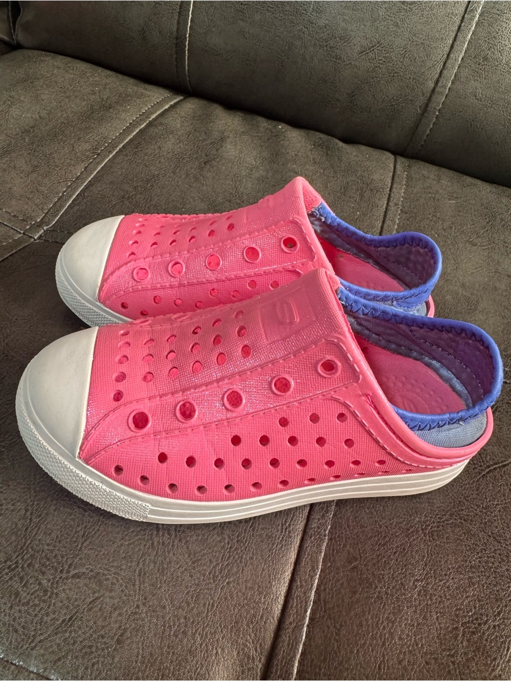 Skechers Kids Pink Slip-On Ventilated Sneakers with Purple Trim
